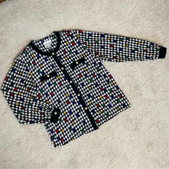 Vintage Impressions of California Colorful Houndstooth Button Down Blouse - Picture 5 of 14